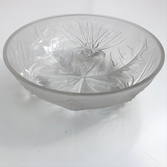 vintage frosted glass footed round bowl thistle console bowl AS IS small chips - Picture 2 of 15